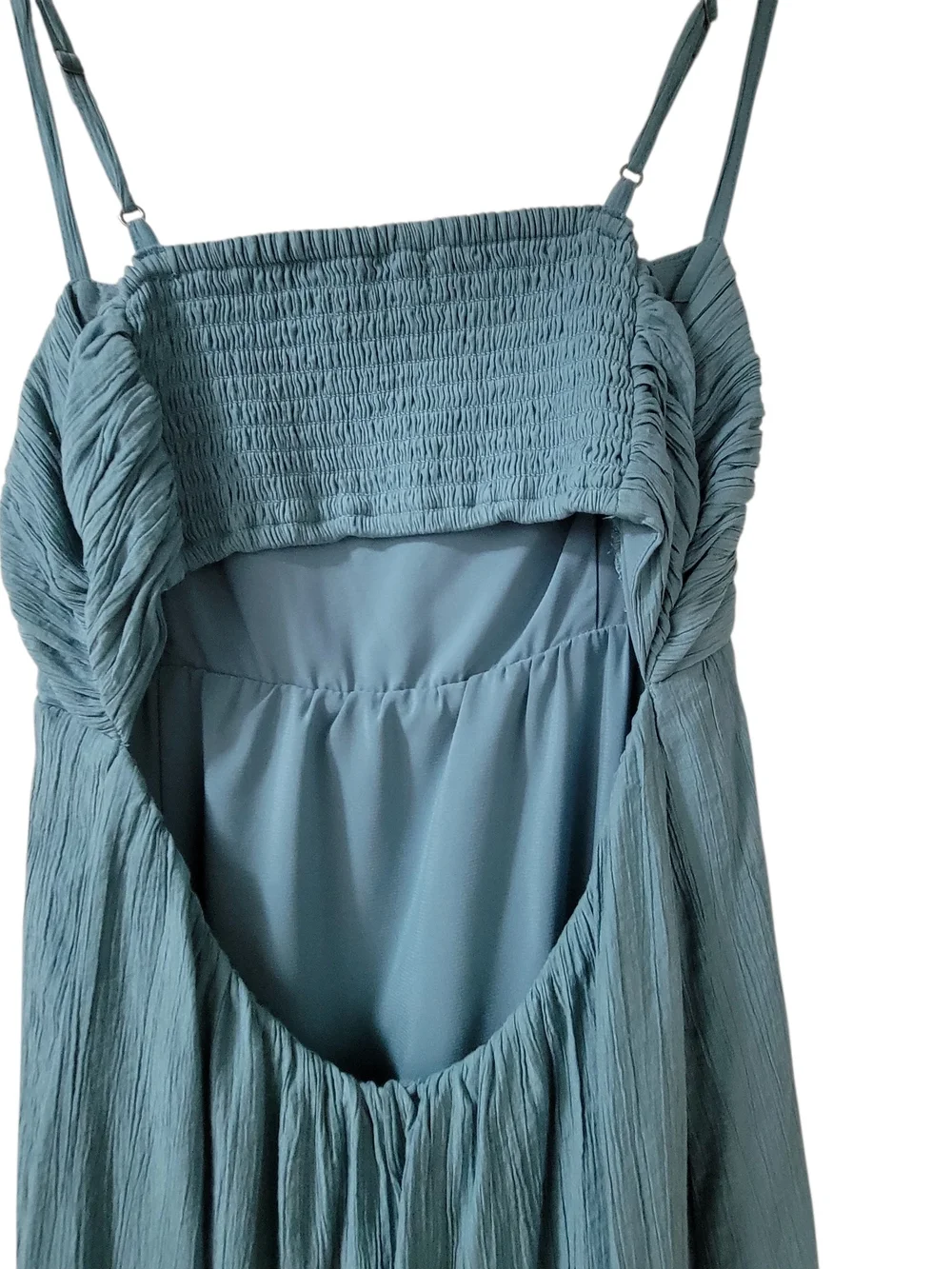 Abercrombie & Fitch Teal Blue Maxi Dress with Ruched Top Spaghetti Straps Size S